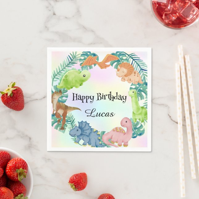 Cute dinosaur jungle School kids Birthday party  Napkin (Insitu)