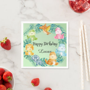 Cute dinosaur jungle School kids Birthday party Napkin
