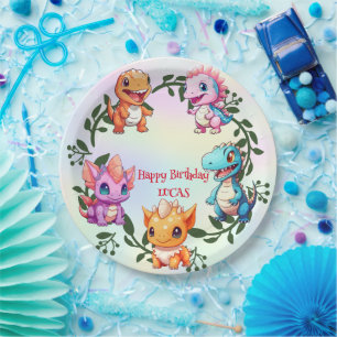 Cute dinosaur jungle School kids birthday party Paper Plate