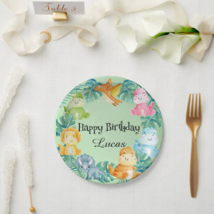 Cute dinosaur jungle School kids Birthday party  Paper Plate