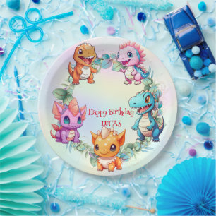Cute dinosaur jungle School kids birthday party Paper Plate