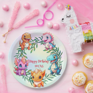 Cute dinosaur jungle School kids birthday party Paper Plate