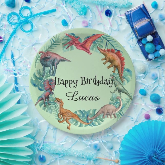Cute dinosaur jungle School kids Birthday party  Paper Plate (Party)