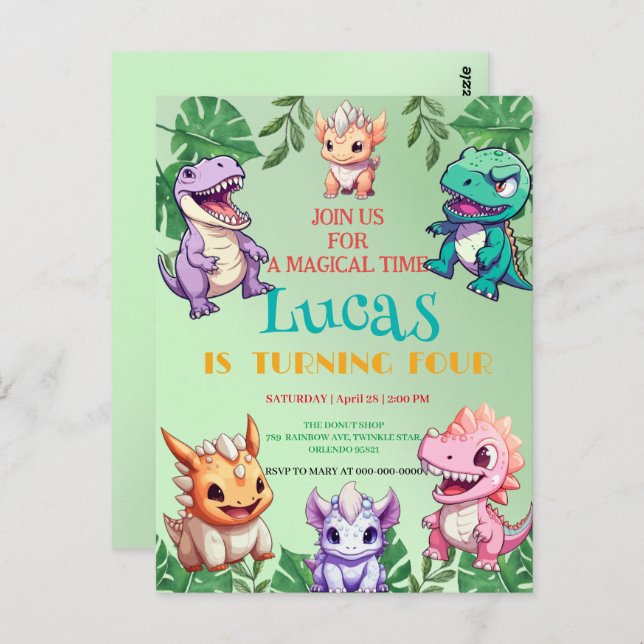 Cute dinosaur jungle School kids Birthday party  Postcard (Front/Back)