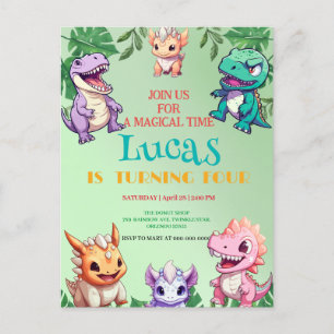 Cute dinosaur jungle School kids Birthday party  Postcard