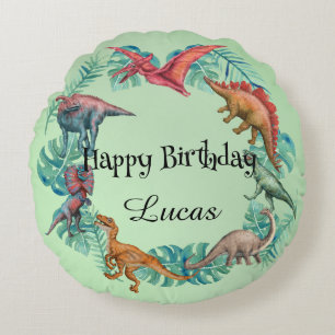 Cute dinosaur jungle School kids Birthday party Round Cushion