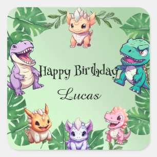 Cute dinosaur jungle School kids Birthday party  Square Sticker