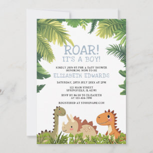 Cute Dinosaur Jurassic Greenery Baby Shower Invitation