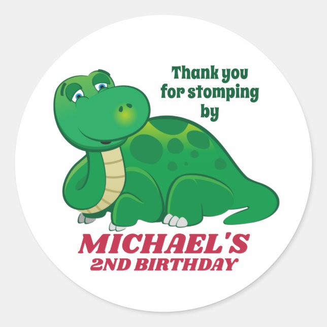 Cute Dinosaur Jurassic Kids Birthday Party Classic Round Sticker (Front)