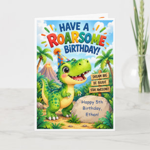 Cute Dinosaur Kids Birthday Card – Personalised Ro