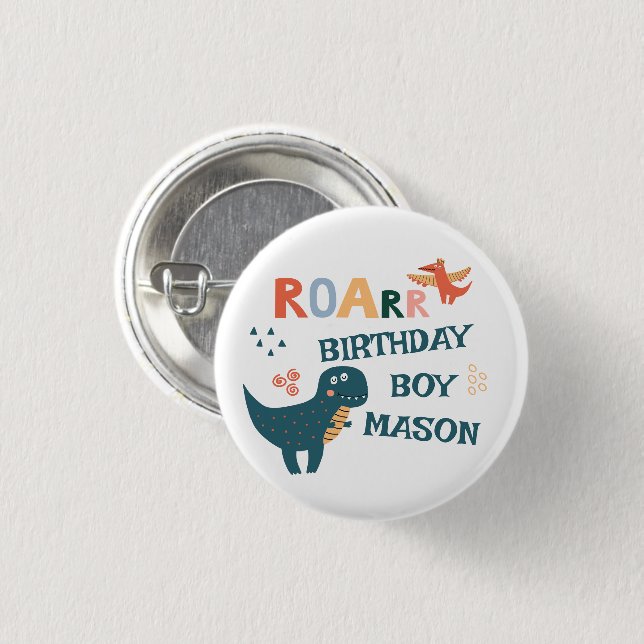 Cute Dinosaur Kids Birthday Party  3 Cm Round Badge (Front & Back)