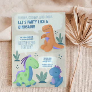 Cute Dinosaur Kids Birthday Party Invitation