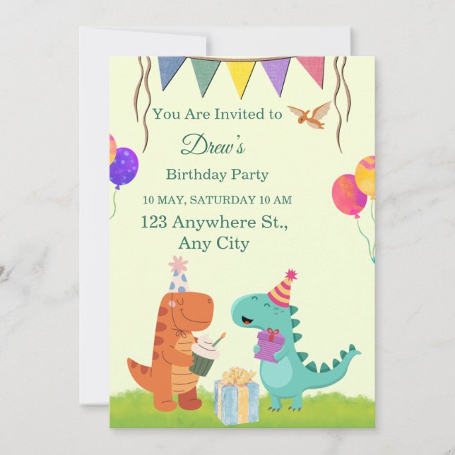 Cute Dinosaur Kids Birthday Party Invitation (Front)