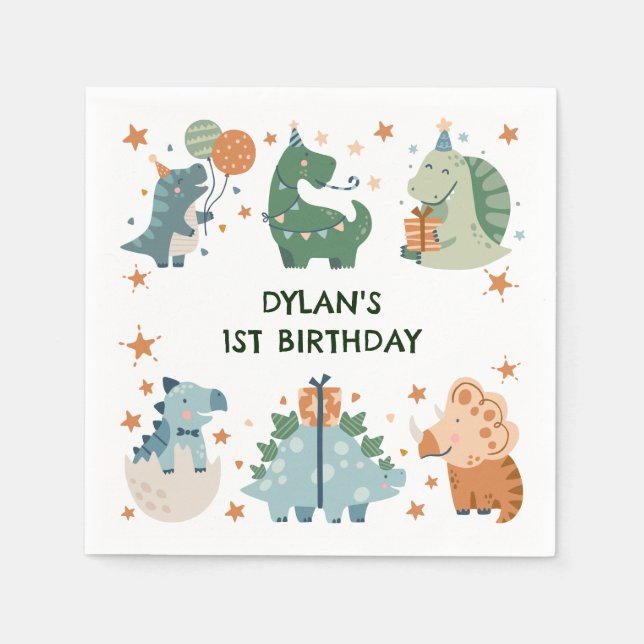 Cute Dinosaur Kid's Birthday Party Napkin (Front)