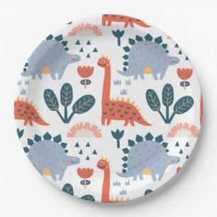 Cute Dinosaur Kids Birthday Party Paper Plate