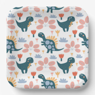 Cute Dinosaur Kids Birthday Party Paper Plate