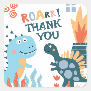 Cute Dinosaur Kids Birthday Party Thank You Square Sticker