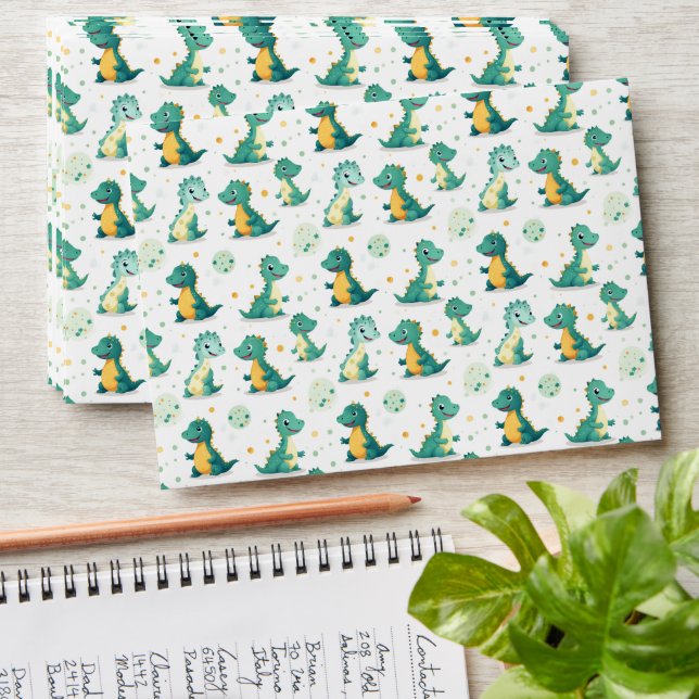 Cute Dinosaur Kids Dino Cartoon Envelope (Stacked)