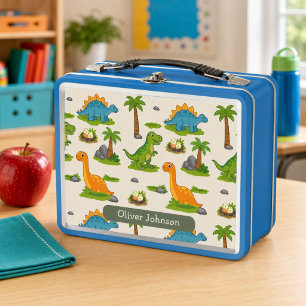 Cute Dinosaur Kids Name School Metal Lunch Box