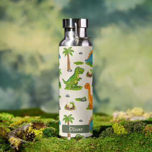 Cute Dinosaur Kids Name School Water Bottle