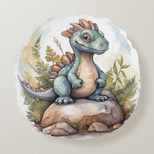 Cute Dinosaur Kids Room Decorative Round Cushion (Front)