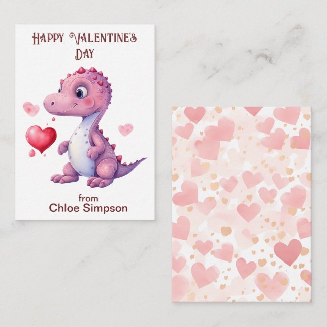 Cute Dinosaur Kid's Valentine Classroom Party Card (Front/Back)