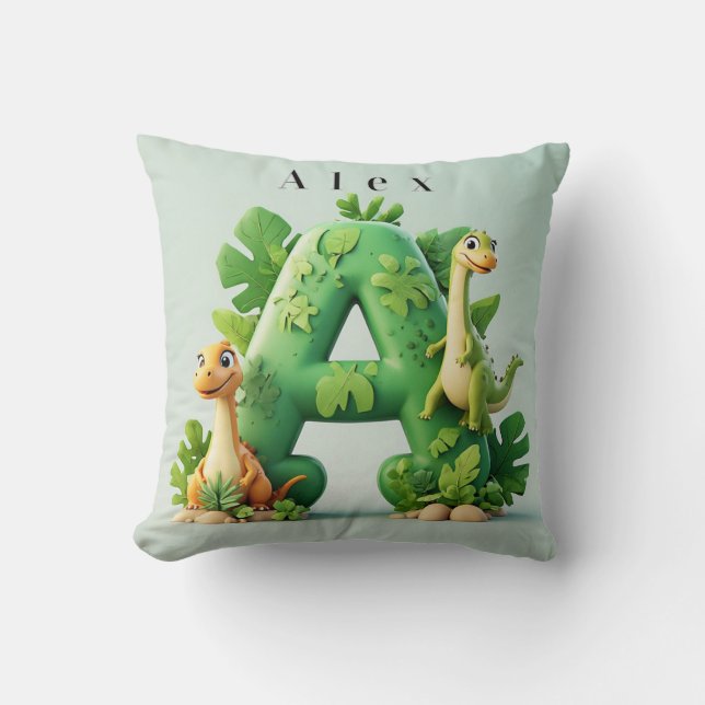 🦖 Cute Dinosaur Letter A Jungle Kids Learning Pla Cushion (Front)