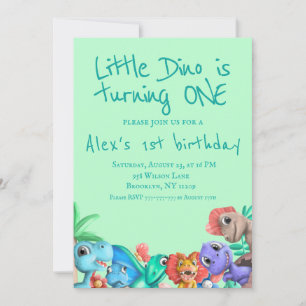 Cute Dinosaur Little Dino is turning One Birthday Invitation