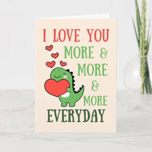 Cute Dinosaur Love You More Everyday Valentine Card (Front)
