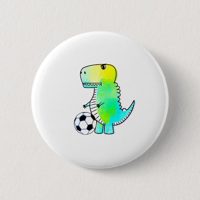 Cute Dinosaur Loves Soccer Watercolor 6 Cm Round Badge (Front)