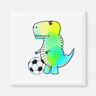 Cute Dinosaur Loves Soccer Watercolor Magnet