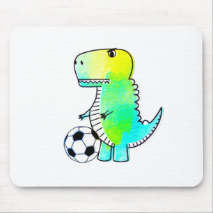 Cute Dinosaur Loves Soccer Watercolor Mouse Mat