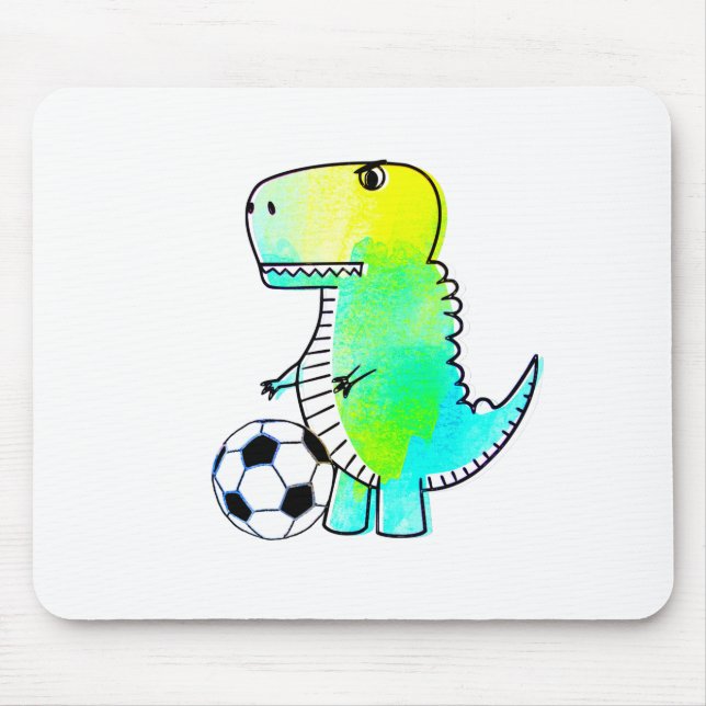 Cute Dinosaur Loves Soccer Watercolor Mouse Mat (Front)