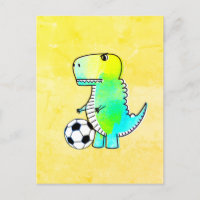 Cute Dinosaur Loves Soccer Watercolor