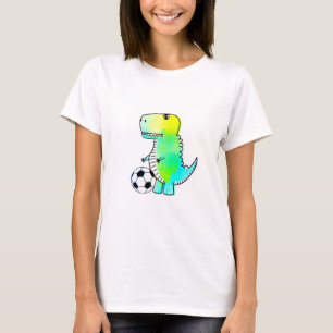 Cute Dinosaur Loves Soccer Watercolor T-Shirt