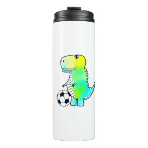 Cute Dinosaur Loves Soccer Watercolor Thermal Tumbler
