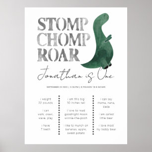Cute Dinosaur Modern Boy 1st Birthday Milestone Poster