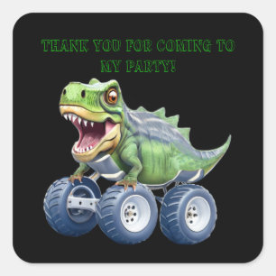 Cute Dinosaur monster truck personalised birthday  Square Sticker