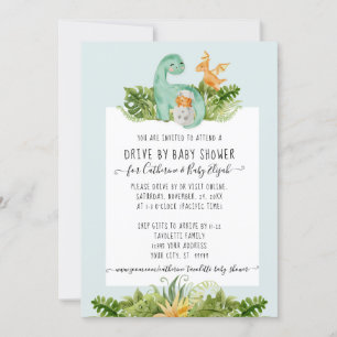 Cute Dinosaur Mummy Foliage Baby Drive By Shower I Invitation