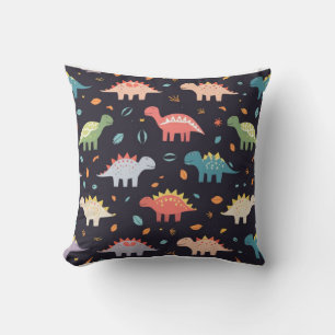 Cute Dinosaur, Navy Cute Colourful Dinosaur Patter Cushion