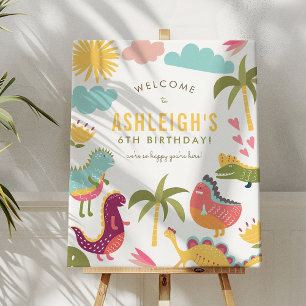 Cute Dinosaur Neutral Birthday Party Welcome Sign
