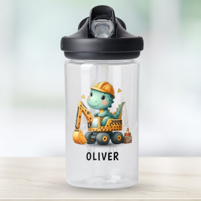 Cute Dinosaur on Excavator Water Bottle (Creator Uploaded)