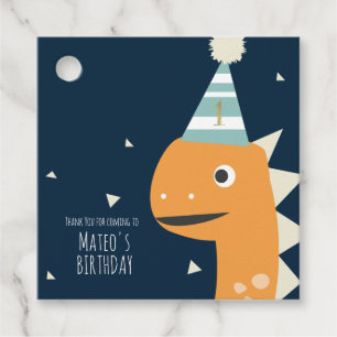 Cute Dinosaur One First Birthday Faux Gold Favour Tags