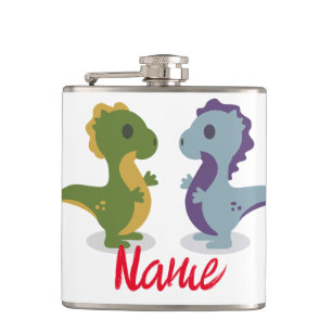 Cute Dinosaur Pair Thunder_Cove Hip Flask