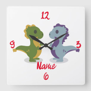 Cute Dinosaur Pair Thunder_Cove Square Wall Clock