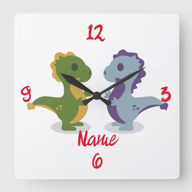 Cute Dinosaur Pair Thunder_Cove Square Wall Clock (Front)