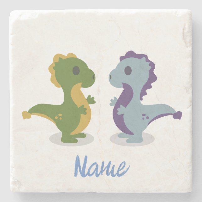 Cute Dinosaur Pair Thunder_Cove Stone Coaster (Front)