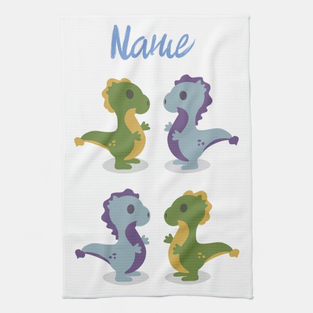 Cute Dinosaur Pair Thunder_Cove Tea Towel (Vertical)