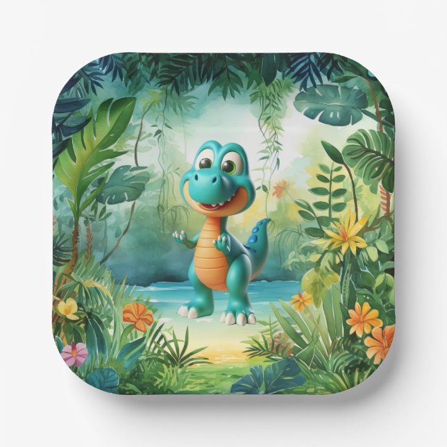 Cute Dinosaur Paper Plate (Front)