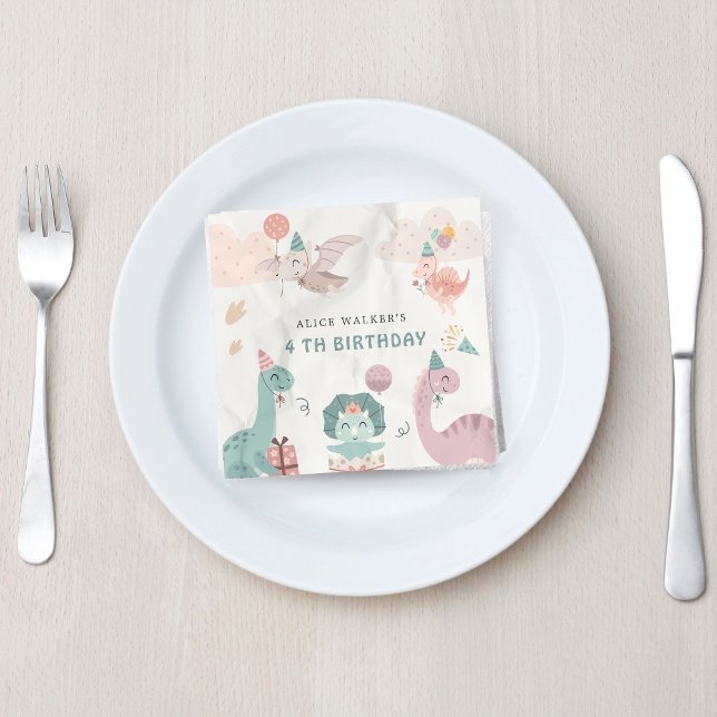 Cute Dinosaur Party Animals Kids Birthday Napkins (Creator Uploaded)